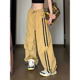 Pants American Vintage Casual Cargo Pants Spring Autumn New Elastic High Waist Straight Yellow Oversized Harajuku Sports Trousers 2023