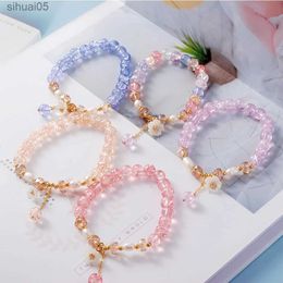 Beaded Bohemian Lucky Crystal Beaded Bracelet Handmade Pearl Stretch Bracelet With Daisy Pendant For Women Girls Jewellery YQ240226