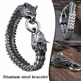 Bracelets Nordic Viking Wolf Head Bracelet 316L Stainless Steel Men's Animal Bracelet Punk Amulet Bracelet Biker Jewellery