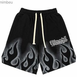 Men's Shorts 2023 Men Cotton Jogger Shorts Summer Track Short Black Hip Hop Streetwear Harajuku Shorts Sweatpants Fire Flame Printed Shorts 240226