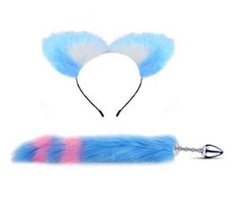 Nxy Anal Toys Metal Plug Long Fox cat Tail with Cat Ears Headbands Butt Adult Sex for Women Men Couples Game Accessory 12076307297