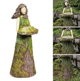 Novelty Items Fairy tale forest girl bird feeder resin handicraft outdoor garden statue courtyard lawn decoration resin ornaments