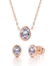 240S Rose Gold Plated Bezel Setting Zircon Pendant Necklace and Stud Earring Jewellery set For Women Russian Gold High Quality3668967