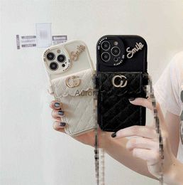 Cell Phone Cases Mobile With Card Bag Wallet Designer Phonecase Crossbody Chain Rhinestone Case Cover Shell For IPhone 14 Pro Max 13P 13761777 240219