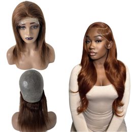 14 inches Indian Virgin Human Hair Brown Colour 4# 150% Density Medical Skin Full PU Wig for Black Woman