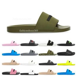S Designers Pool Slides Slippers Men Women Black Fluo Green Rubber Beige White Yellow Pink Flat Beach Sports Sneakers Fashion Sandals Shoe