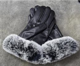 Women winter fur Plush Genuine Leather Softs fashion brand elastic Half finger rabbit warm sheepskin Sexy drive Ladies Touch scree1280155