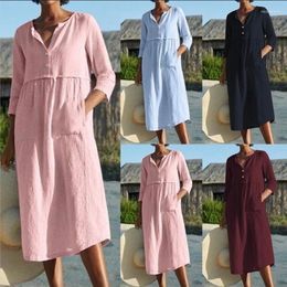 Party Dresses Explosion Style Loose Dress Summer Regular Sleeves Single-Breasted Cotton And Linen Casual Women's Clothing Nice