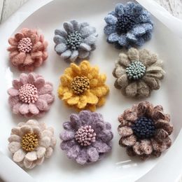 10PcsLot Flat Back 38cm Felt Wool Flowers For Hair DIY Accessories With Lollipop in Centre Hair Flowers Hair Accessories 240220