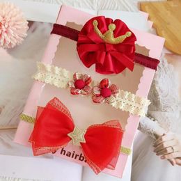 Hair Accessories 3Pcs/Set Cute Baby Girls Headband Sweet Crown Bow Flower Band Toddler Korean Lace Bowknot Hairband Kids