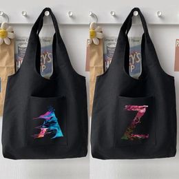 Shopping Bags Women Bag Canvas Cloth Shoulder Environmental Storage Handbag Reusable Foldable Eco Grocery Tote Paint Letter Print