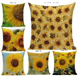 Pillow Natural Velvet Covers Polyster Linen Throw Pillows 45x45cm Yellow Sunflower Plant Landscape Nordic Non-fading 2024 E2061