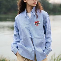 Men's Casual Shirts Spring and summer new Korean niche products in Europe and the United States retro love embroidery men and women with the same ins