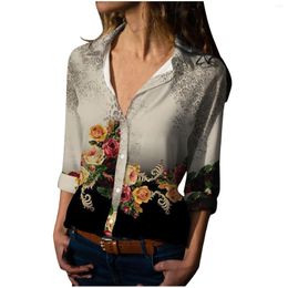 Women's Blouses Shirt Fashion Leopard Flower Print Blouse Elegant Long Sleeve Casual Basic Button Female Regular Top Autumn