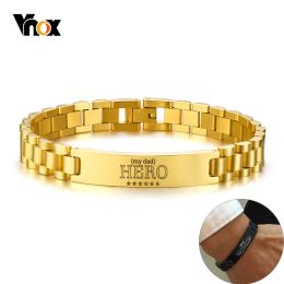 Bracelets Vnox My Dad HERO Bracelets Personalised Quotes Men Bracelet Qualified Stainless Steel ID Bangle Father's Day Gift 19.5cm/21cm