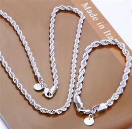 Fashion 925 Sterling Silver Set Solid Rope Chain 4MM Men Women Bracelet Necklace 16quot24inch jewelry Link Italy Xmas New S0517014993