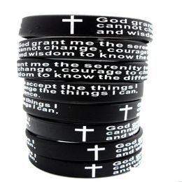 Charm Bracelets 100Pcs Inspirational English Serenity Prayer Sile Bracelets Christian Men Cross Fashion Wristbands Whole God Jewe239I Oty8K