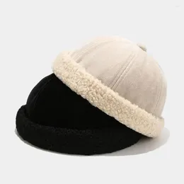 Berets Women Skull Hat Plush Skin-touch Windproof Pure Colour Beanie Streetwear