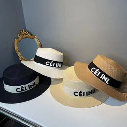 Designer Luxury Summer Outdoor Sunshade Hat Fashionable Wide brim Flat Top Hat British Straw Hat