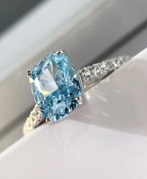 S925 Sterling silver luxurious Novo blue 15oct size large square diamond decorate charm ring jewelry christmas day jewelry P9049090
