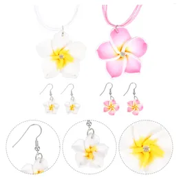 Necklace Earrings Set 2 Sets Hawaiian Accessories Plumeria Earring Flower Frangipani Party Jewellery Polymer Clay Theme Luau Miss