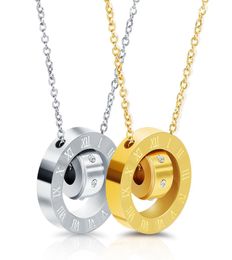 Statement necklace for women fashion Jewellery Roman numeral necklace Double ring stainless steel pendant Ladies titanium steel clav3610727