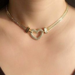 Vintage Gold Color Heart Choker Necklace Full Pave Cubic Zirconia Stone Women Statement Necklaces boho Fashion jewelry Whole 2301p