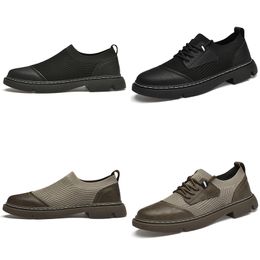 Spring new Casual shoes men black brown business shoes trendy leather shoes fabric stitching slip-on versatile shoes breathable GAI