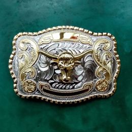 1 Pcs Big Size Lace Flower Gold Bull Head Cowboy Metal Belt Buckle For Men's Jeans Belts Head199J