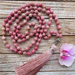 Pendants 6mm Rhodonite Pink Stone 108 Beads Handmade Tassel Necklace Spirituality Buddhism Chakra Prayer Yoga Mala Spiritua Retro