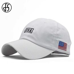 Ball Caps FS White US Flag Baseball Hat Mens Brand Street Clothing Hip Hop Hat Cotton Buckle Womens Truck Hat Bones Masculinos J240226