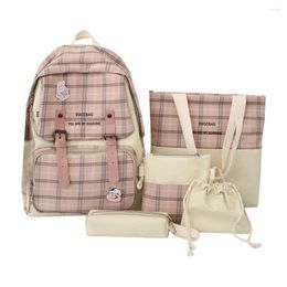 Storage Bags 5pcs/set Woman Backpack Fashion Plaid Harajuku Bookbag Nylon For Teenage Girls