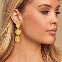 Dangle Earrings 2024 Vintage Statement Metal Sun Flower Drop For Women Multilayer Golden Jewellery Party Accessories