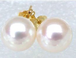 Back Noble Jewelry Extremely Luxurious 7.8mm Aaa+++ Round White Akoya Pearl Earring 14k Yellow Gold