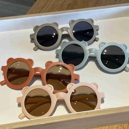 Sunglasses Frames Little Bear Childrens Sunglasses Cartoon Frosted Small Ears Round Frame Glasses Baby Sunglasses UV Protection Glasses Sun