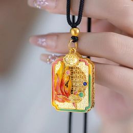 Pendants Vintage Goldfish Square Pendant Enamel Drawstring Sweater Chain For Women's Birthday Party Fashion Ins Clavicle Necklace