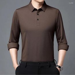 Men's Polos Spring Autumn Clothing Pullover Turn-down Collar Long Sleeve Business Casual Polo Shirt Soild Colour Traceless Tops