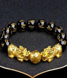 XJ004 houhui Gold Plated pixiu bracelet women men beads bracelet cuff bangle chinese feng shui natural crystal bracelet5201553