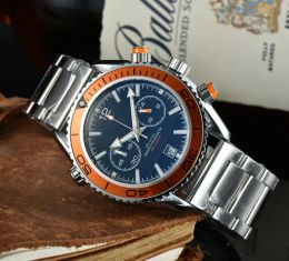 OME Vollfunktion Kalender Datum fünf Stiche Luxus Männer Uhren alle Zifferblätter Quarz Uhr Designer Luxusmarke Chronograph Takt Steel Belt Männer 2 Augen Sapphire Sapphire