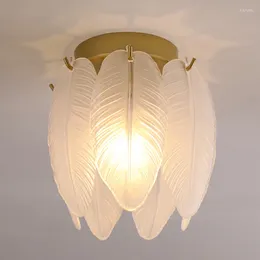 Ceiling Lights Creative Feather-shaped Lamp Frosted Glass Lampshade Post-modern Leaf Mounted Light For Entrance Balcony Aisle