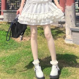 Skirts Japanese Style Lace Puffy Skirt Cake High Waist A Line Women Cute Short White Black