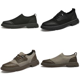 Spring new Casual shoes men black brown business leather shoes fabric stitching slip-on versatile breathable GAI