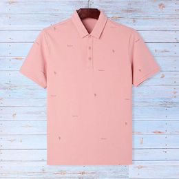 Polos masculinos de manga curta t-shirt elegante camisa impressa verão novo negócio casual lapela grande e simples roupas masculinas drop deliv otxnq