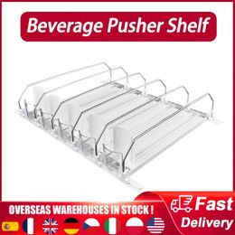 Beverage Pusher Shelf Spring Push Can Shelf Pusher Adjustable Width Auto Beer Pusher Holder E-shaped Glide for Kitchen Fridge 240223