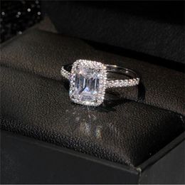 Emerald cut 2ct Lab Diamond Promise Ring Sets 925 sterling Silver Engagement Wedding Band Rings For Women Bridal Party Jewelry261F