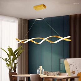 Chandeliers Modern Gold Line Design LED Chandelier For Dining Room Kitchen Living Bedroom Ceiling Pendant Lamp Remote Control Light