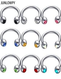 mix 614mm Silver Septum Gem Eyebrow Piercing 100pcslot with 10 color Body Piercing 16G Nose Hoop Tragus Ear Body Jewelry Men K411596848