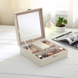 Jewelry Box Girls Wood Jewelry Organizer Mirrored Travel Case With Adjustable Compartment Lockable211v