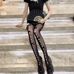 Women Socks Lolita Cosplay Girls Bowknot Hollow Out Pantyhose Fashion Sexy Thin Ins Tide Lace Tights Anime Black White Fishnet Silk Stoc 3574