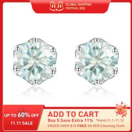 Earrings WUIHA 18K Gold Plated Round 2CT Magic Light Blue Green D Moissanite Stud Earrings for Women Men 925 Sterling Silver Fine Jewellery